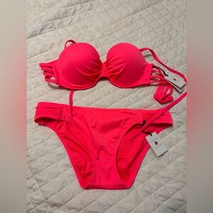 Hot pink two piece bathing suit